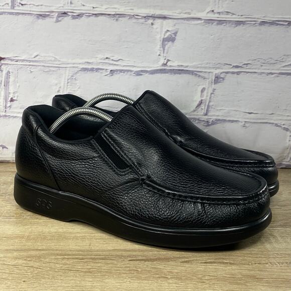 SAS Side Gore Black Leather Slip On Loafers Men's 11 W Wide Comfort Shoes - Picture 1 of 8